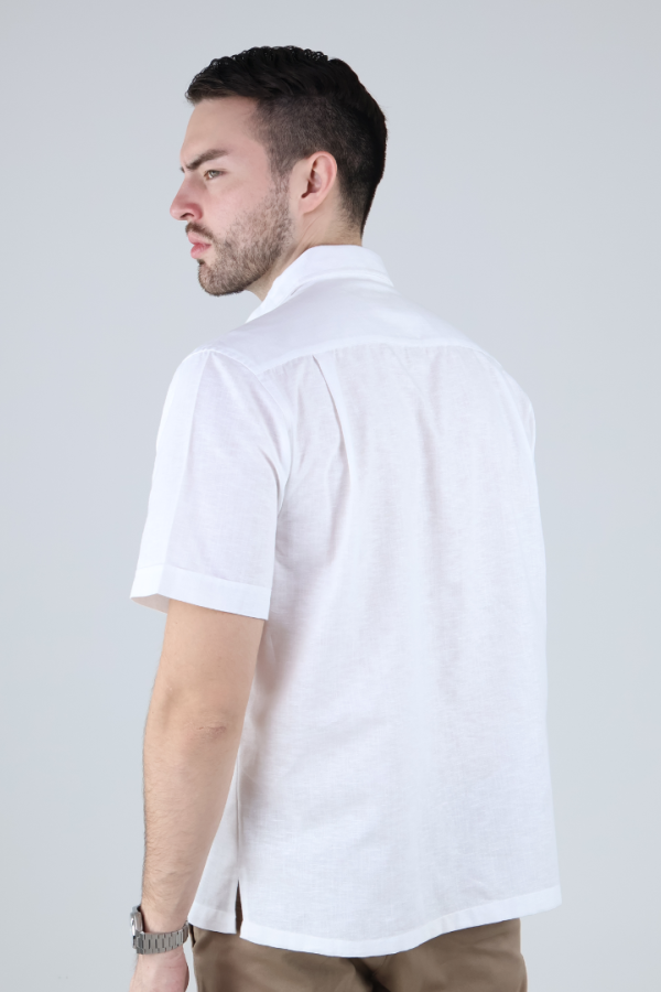 Camisa Guayabera Hombre Manga Corta Lino Con Detalle En Pecho